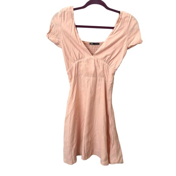 ZARA Short Sleeve Mini‎ Dress Peach XS - Picture 1 of 4